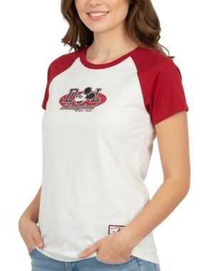 Disney Cream and Red Mickey Raglan Short Sleeve Tee
